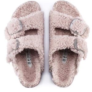 Papillio Plush Shearling Double Buckle Slides - Blush Pink